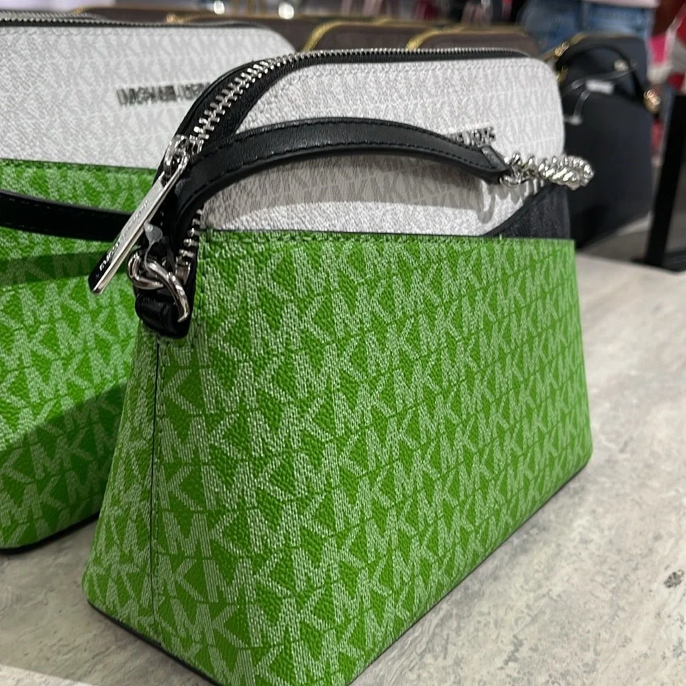 Michael Kors Jet Set Travel Color-Block Signature Logo Crossbody  Jangle Green